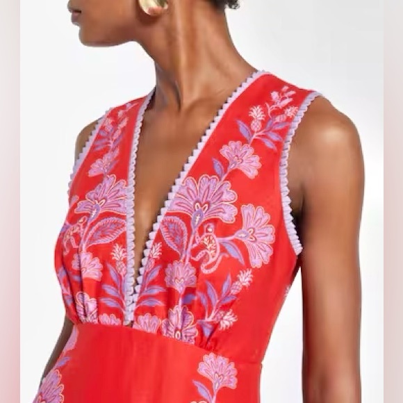 NWT Farm Rio Red Porcelain Garden Midi Dress - Picture 5 of 16